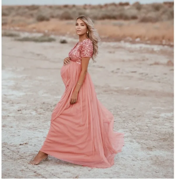 Robe de grossesse rose poudré élégante et confortable : Amara – Image 6