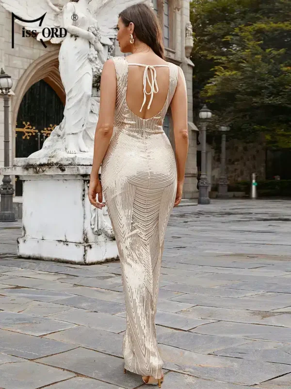 Robe de cocktail longue dorée élégante : Astrée – Image 2