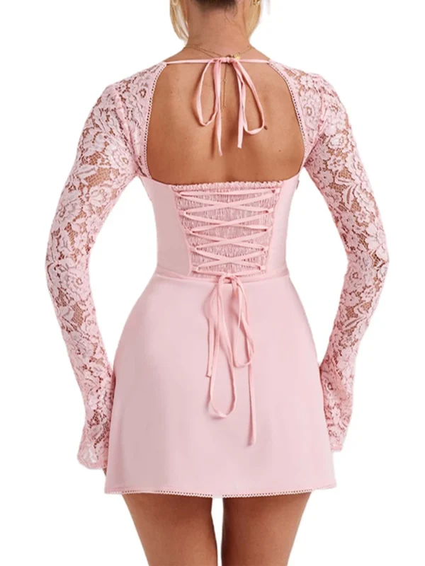 Robe courte dentelle rose poudré : Eléonore – Image 3