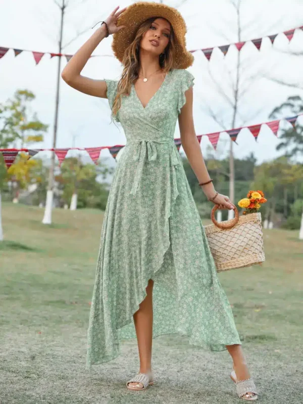 Robe fleurie vert d'eau élancée : Yasmine – Image 8