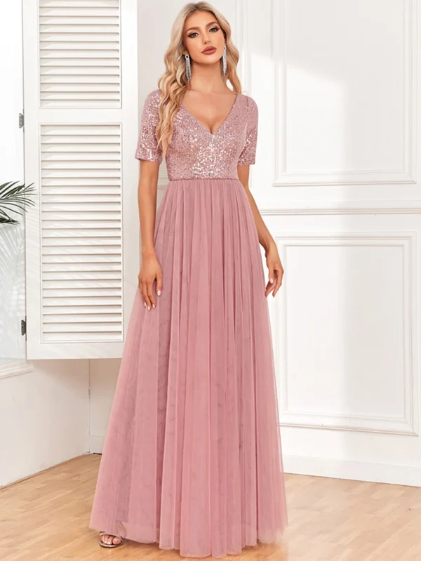 Robe rose poudré strass décolleté en V : Stella