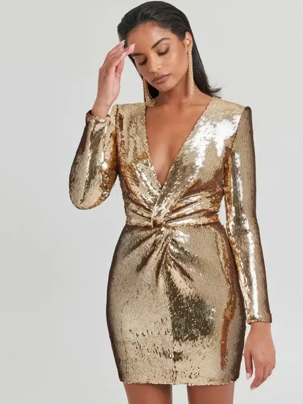 Robe courte à sequins dorés : Adèle – Image 3