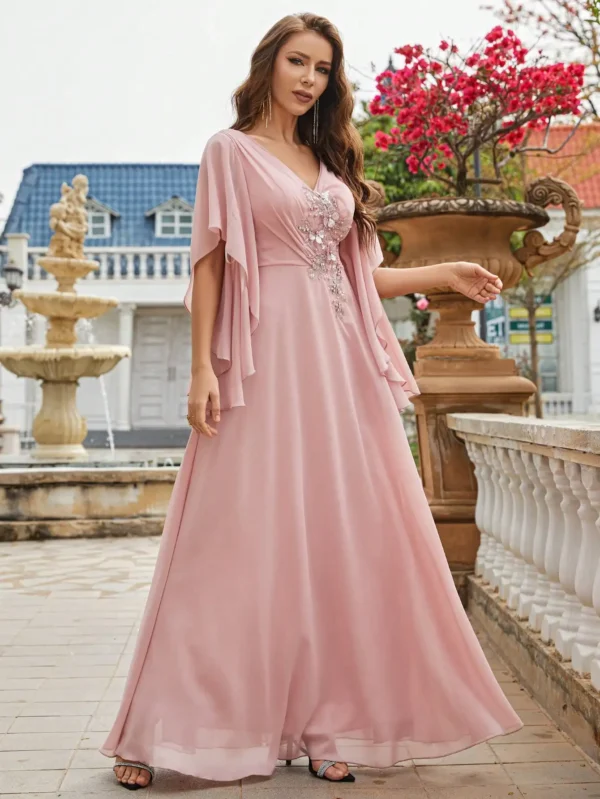 Robe maxi rose poudré à décolleté en V : Elara – Image 5