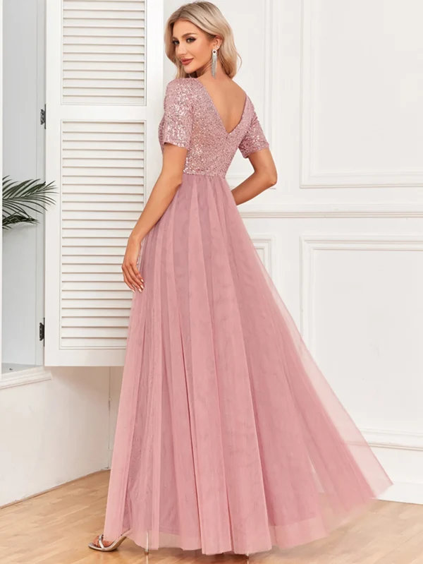 Robe rose poudré strass décolleté en V : Stella – Image 2