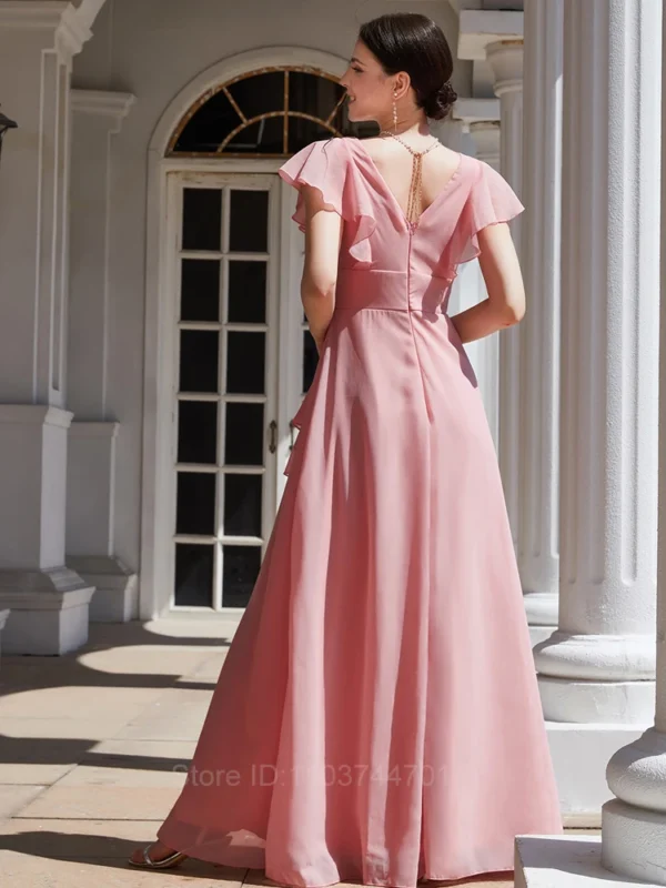 Robe mousseline rose poudré élégante et fluide : Camille – Image 5