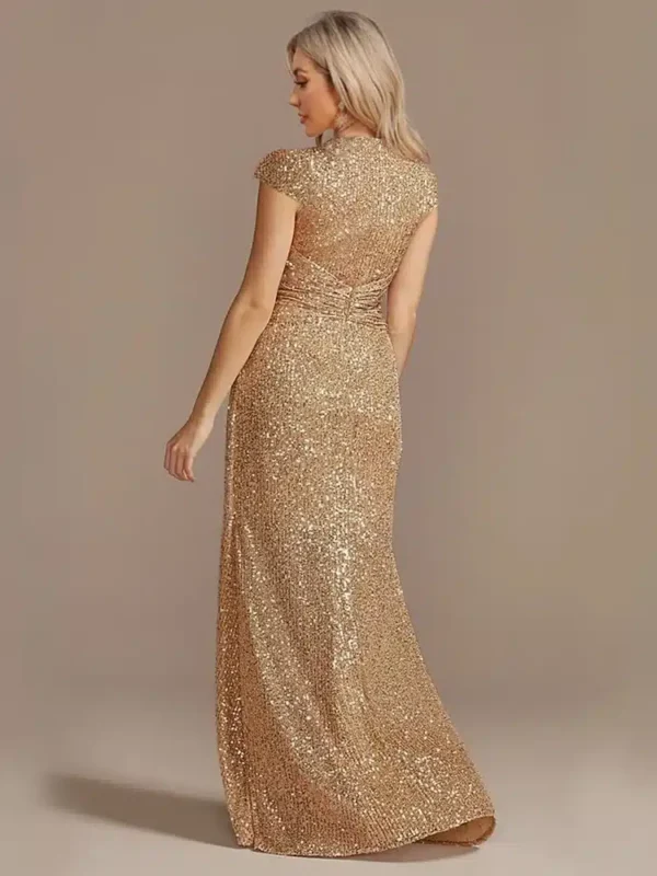 Robe longue champagne doré en V : Estelle – Image 2