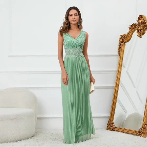 Robe longue plissée vert d'eau élégante : Zélie – Image 5