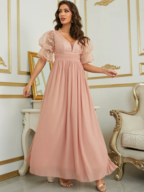 Robe femme rose poudré élégante avec dentelle : Élisa – Image 5