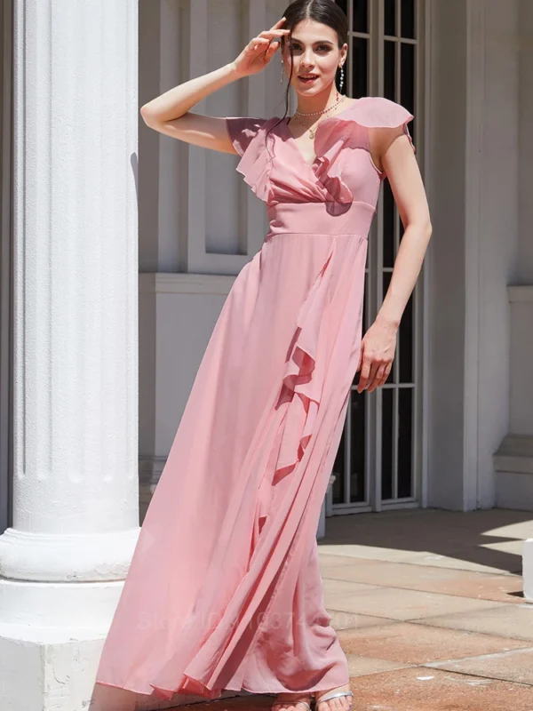 Robe mousseline rose poudré élégante et fluide : Camille – Image 3