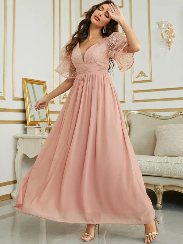 Robe femme rose poudré élégante avec dentelle : Élisa – Image 4