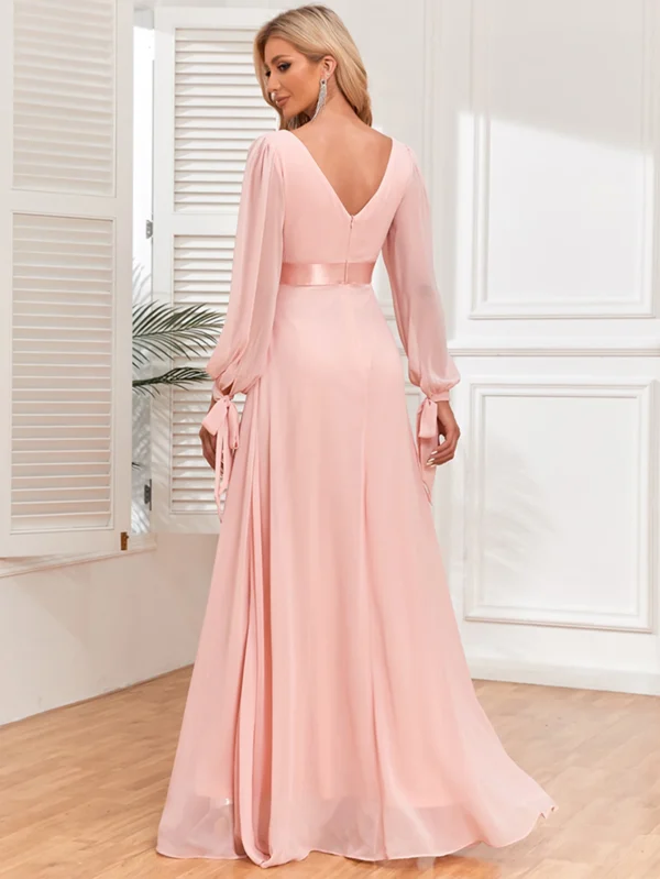 Robe rose poudré grande taille manches longues : Élise – Image 2