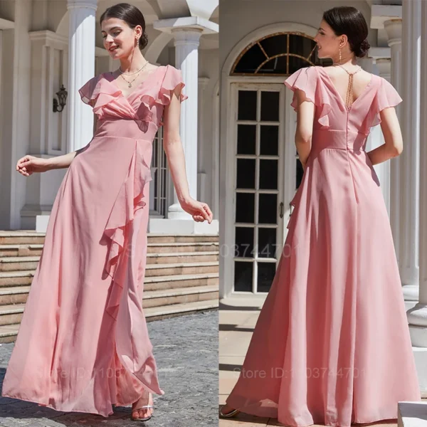 Robe mousseline rose poudré élégante et fluide : Camille – Image 6