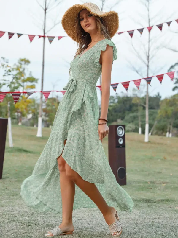 Robe fleurie vert d'eau élancée : Yasmine – Image 7