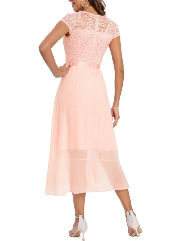 Robe asymétrique rose poudré avec volants : Elise – Image 5