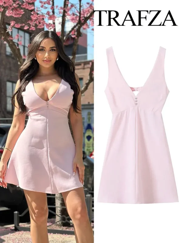 Robe trapèze rose poudré élégante : Lila – Image 2