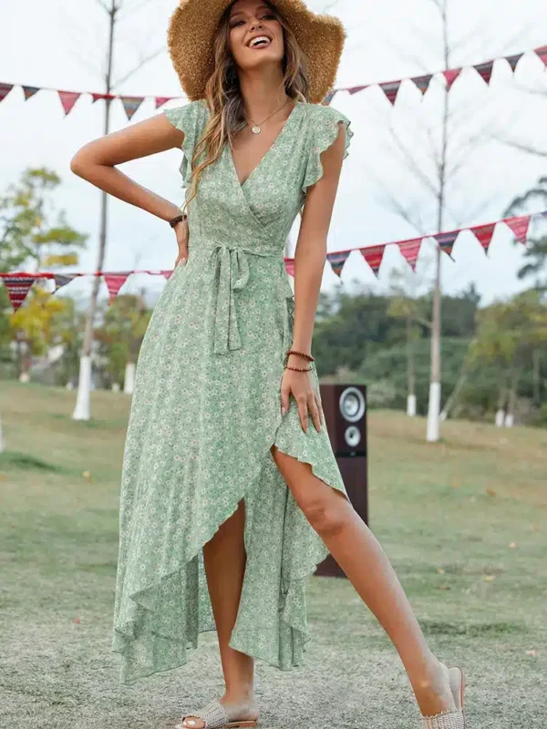 Robe fleurie vert d'eau élancée : Yasmine