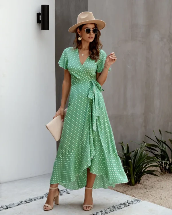 Robe fluide vert d'eau à pois : Miranda