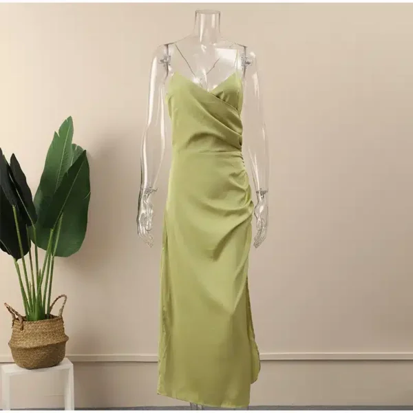 Robe soie vert d’eau élégante avec bretelles fines : Soline – Image 4