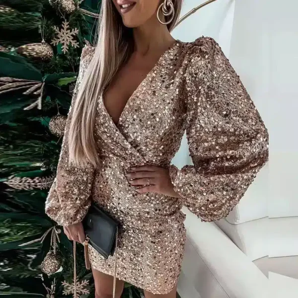 Robe de fête dorée à sequins et manches bouffantes : Iris – Image 4