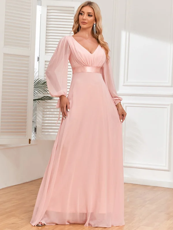 Robe rose poudré grande taille manches longues : Élise