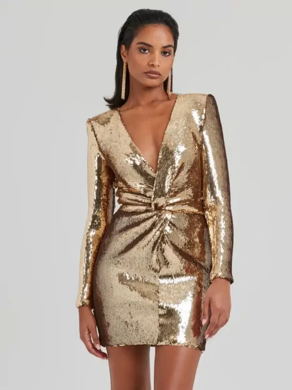 Robe courte à sequins dorés : Adèle – Image 4