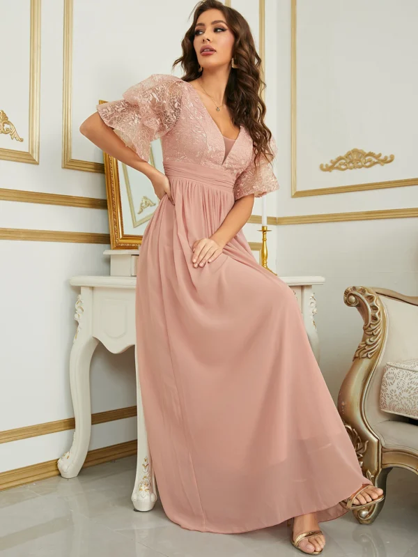 Robe femme rose poudré élégante avec dentelle : Élisa – Image 6