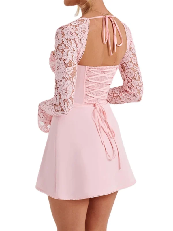 Robe courte dentelle rose poudré : Eléonore – Image 4