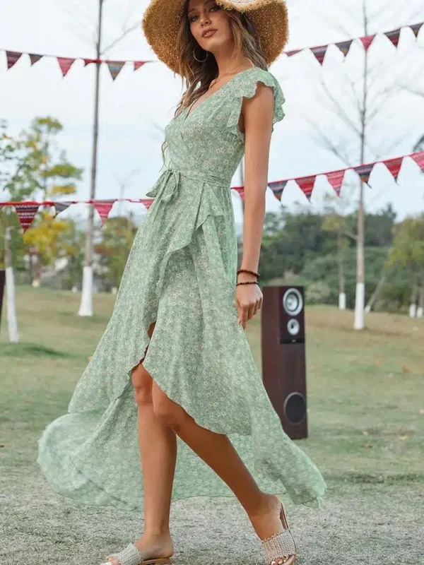 Robe fleurie vert d'eau élancée : Yasmine – Image 4