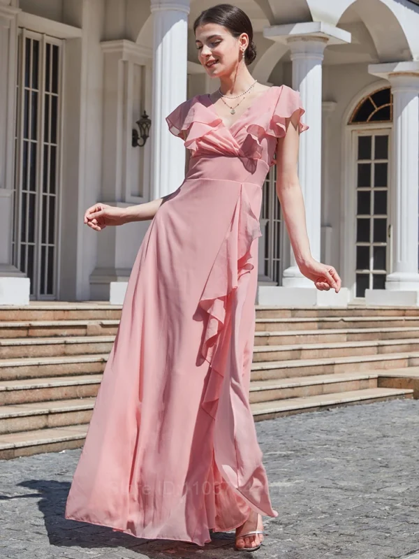 Robe mousseline rose poudré élégante et fluide : Camille