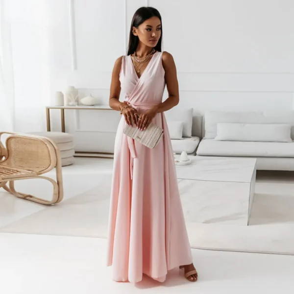 Robe de cocktail rose poudre élégante : Amélia – Image 2