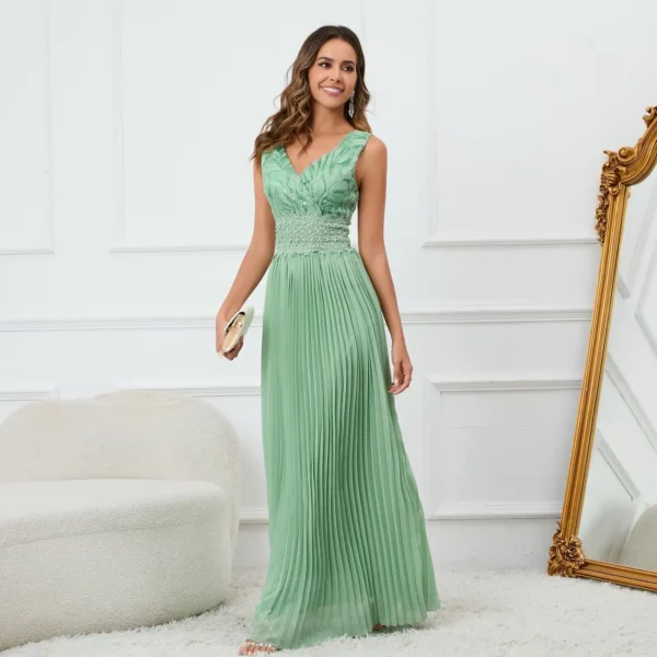 Robe longue plissée vert d'eau élégante : Zélie – Image 4