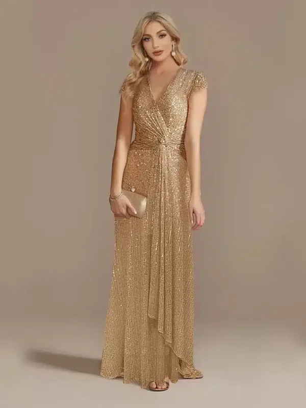 Robe longue champagne doré en V : Estelle