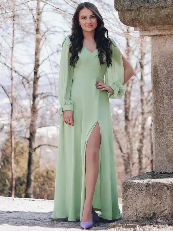 Robe vert d'eau grande taille élégante avec fente : Xenia – Image 4