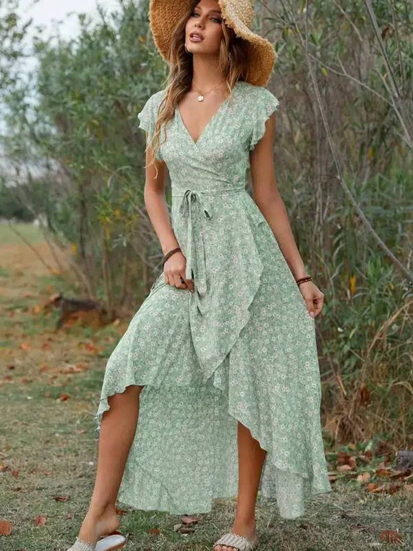 Robe fleurie vert d'eau élancée : Yasmine – Image 3