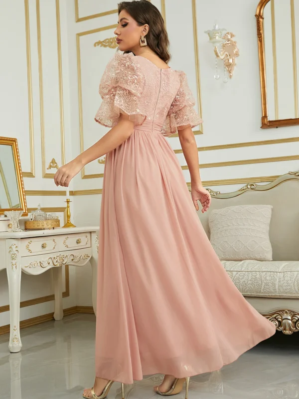 Robe femme rose poudré élégante avec dentelle : Élisa – Image 2