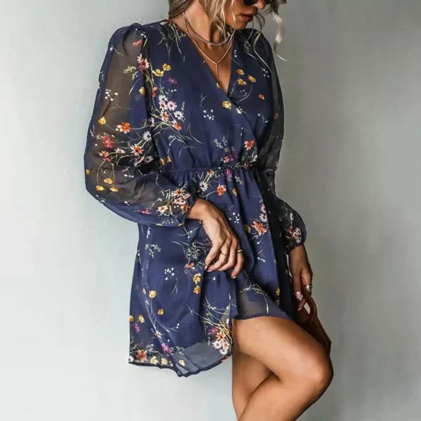 Robe bleu marine doré avec motifs floraux : Célia