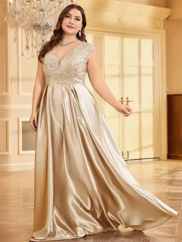 Robe dorée grande taille manche courte : Eléa – Image 4