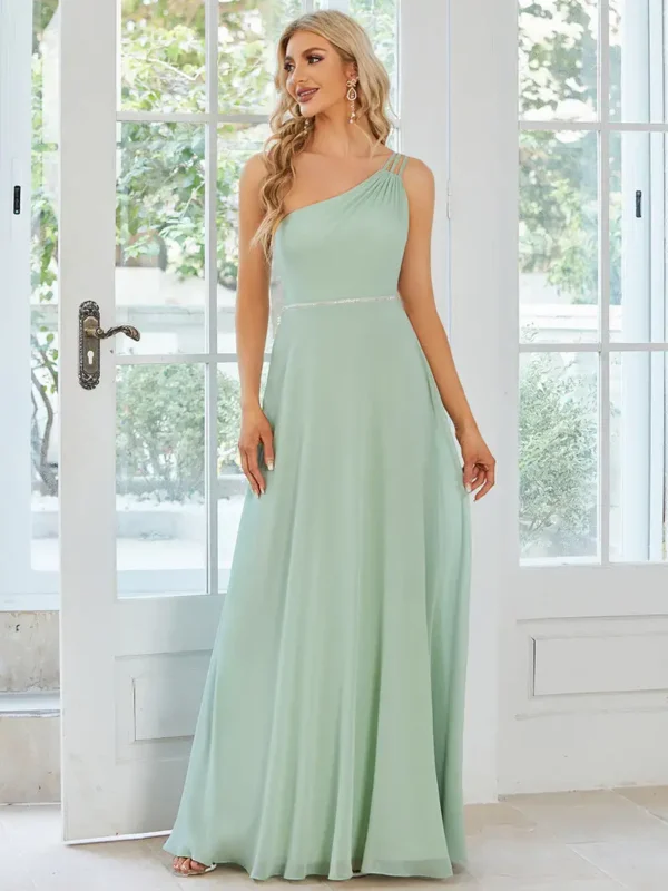 Robe vert d’eau élégante avec bretelle asymétrique : Wendy – Image 3