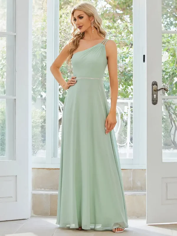 Robe vert d’eau élégante avec bretelle asymétrique : Wendy – Image 4