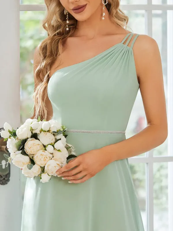 Robe vert d’eau élégante avec bretelle asymétrique : Wendy – Image 6