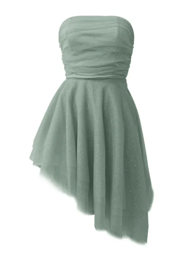 Robe asymétrique vert d’eau sans bretelles : Céleste – Image 4