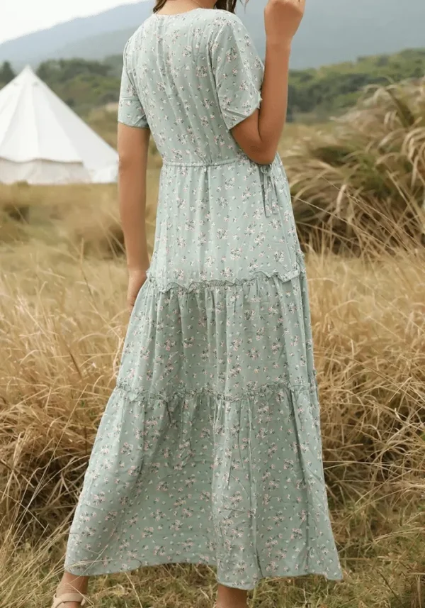 Robe bohème chic vert d'eau à motifs floraux : Élodie – Image 4