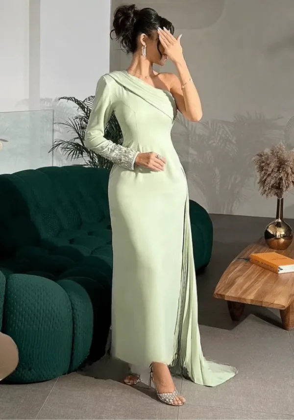 Robe couleur vert d’eau avec manche unique : Élisa – Image 2