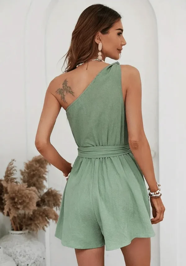 Robe courte vert d’eau asymétrique à une épaule : Clara – Image 3