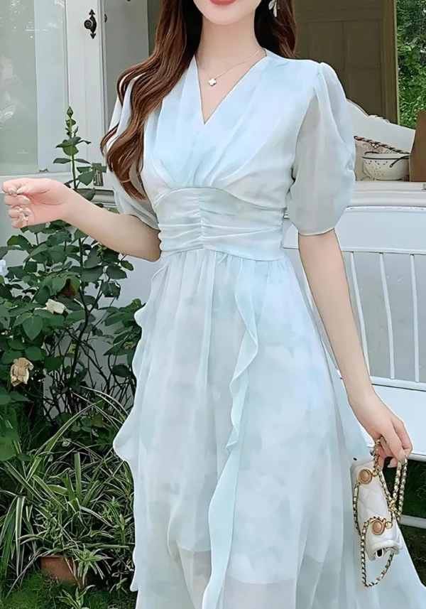 Robe d'été vert d'eau avec manches bouffantes : Sophie – Image 3