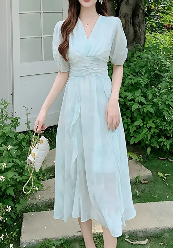 Robe d'été vert d'eau avec manches bouffantes : Sophie – Image 4