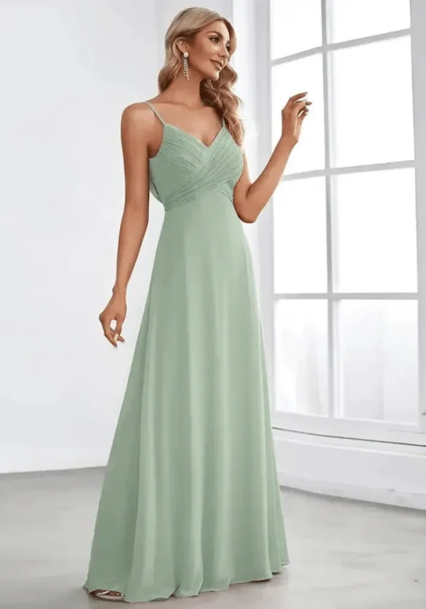 Robe dos nu vert d’eau avec bustier plissé : Sabine – Image 4