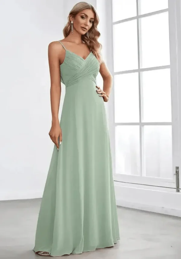 Robe dos nu vert d’eau avec bustier plissé : Sabine