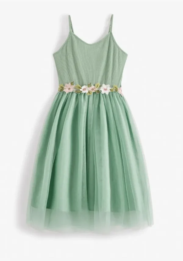 Robe fille vert d’eau avec jupe en tulle : Elina – Image 2