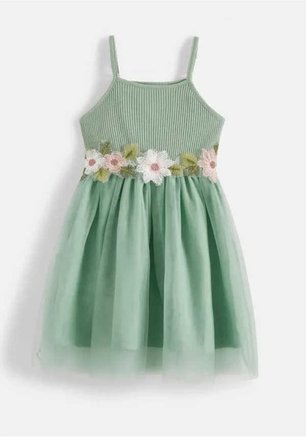 Robe fille vert d’eau avec jupe en tulle : Elina – Image 3